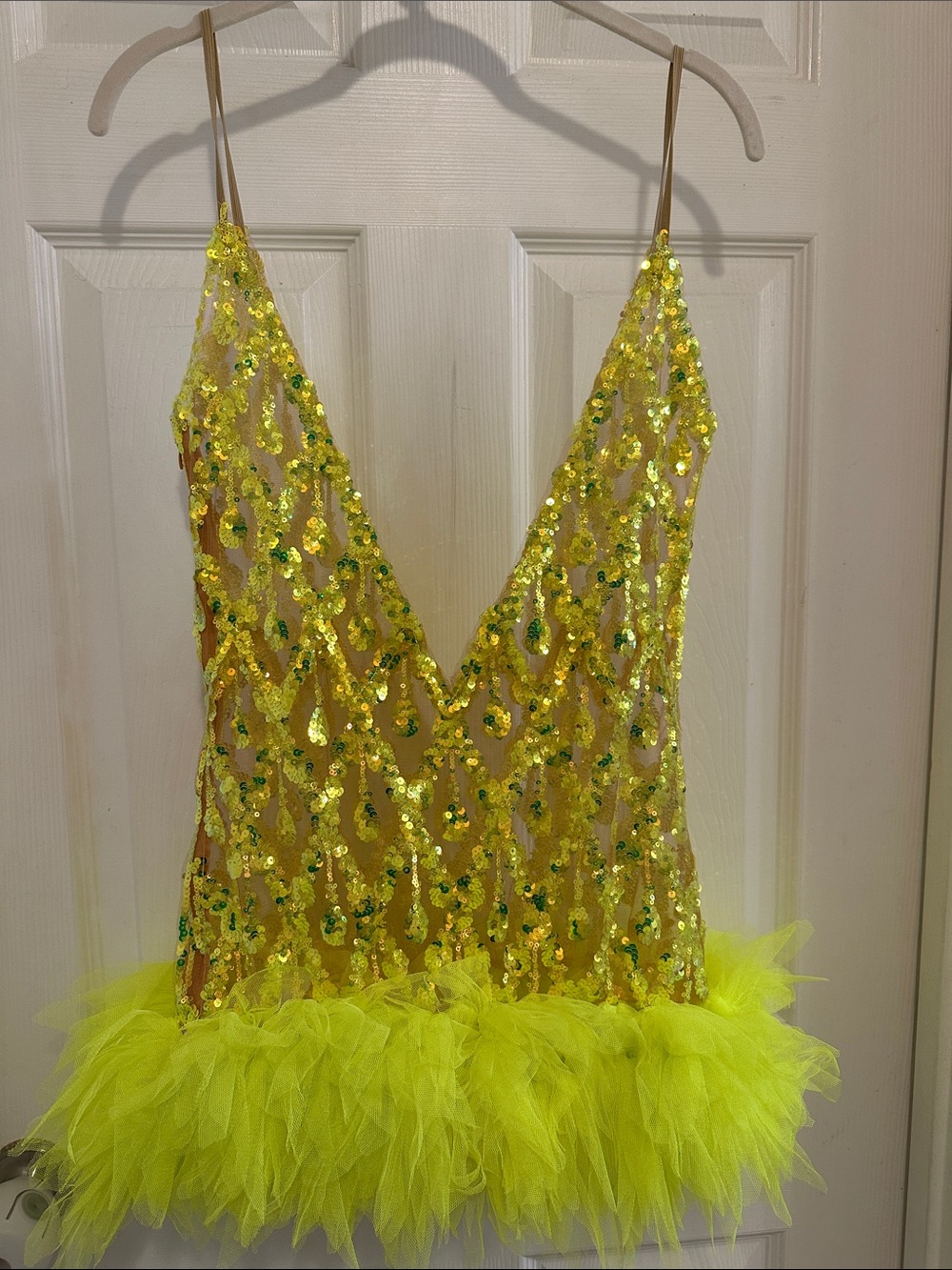 Yellow Sequin & Tulle Sheer Dance Drag Costume Elegant Piece